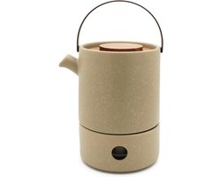 Grote aardewerk theepot 1,2 liter met theewarmer en filter - 2-delige keramiek potset