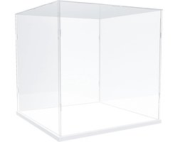 Grote Acryl Vitrine voor Verzamelaars, Ideaal voor Lego Modellen en Speelgoedfiguren, Zelfbouw Plexiglas Displaykast met Voet, 45x45x44.5cm, Wit