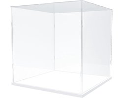 Grote Acryl Vitrine voor Verzamelobjecten, Ideaal voor Lego, Figuren en Speelgoedmodellen, Zelfbouw Plexiglas Displaykast met Basis, Afmetingen 45x45x44.5cm, Wit