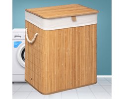 Grote Bamboe Wasmand met deksel - 60 L - Wasmand 1 Vak met stoffen waszak - Opvouwbaar - Wassorteerder - Naturel