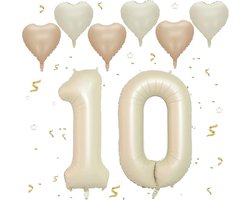 Grote Beige Folieballon Cijfer 10 voor Verjaardag Decoratie, 102 cm Heliumballon