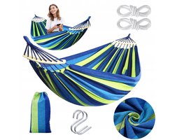 Grote Blauw-Groene Eenpersoons Hangmat met Spreidstok - Comfortabel & Duurzaam