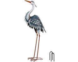 Grote Blauwe Reiger Standbeeld voor Tuin en Vijver Decoratie - Metalen Vogel Sculptuur Buiten