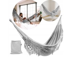 Grote Boho Hamak Tuin Balkon - Grijs met Franjes