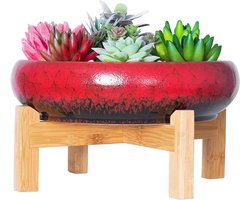 Grote Bonsai Pot met Stand - Ondiepe Cactus Plant Pot met puinhoop Drainage Scherm 254 CM Keramische Bloem Plant Container Bowl voor Binnen/Buiten (Rood)