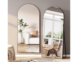 Grote Boog Vloerspiegel Staand of Hangend - 180x80 cm - Volledige Lengte Spiegel met Zwart Metalen Frame