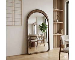 Grote Boogspiegel 180x100 cm – Donker Houten Frame – Passpiegel – Staand of Wand – Luxe Design Spiegel