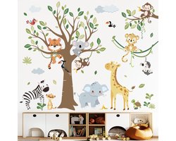 Grote Bos Dier Boom Muurstickers Jungle Olifant Aap Giraffe Muurstickers Kinderkamer Baby Kwekerij Kamer Muur Decor