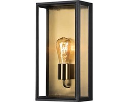 Grote buitenlamp zwart/goud met glas
