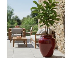 Grote buitenpot DIONYSOS 50x65cm tropisch rood, handgemaakt van geglazuurd terracotta, vorstbestendig