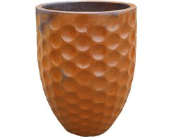 Grote buitenpot MEROVEE 42x55cm ijzeren afwerking, handgemaakt van geglazuurd terracotta, vorstbestendig