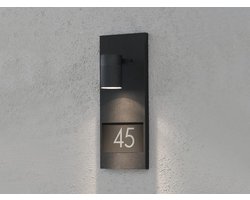 Grote Buitenwandlamp met Downlight en Huisnummerfunctie - Zwart