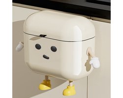 Grote capaciteit vierkante witte plastic schattige cartoon hangende prullenbak, aan de muur gemonteerd onder de gootsteen kleine vuilnisbak voor de keuken, ideaal voor keuken- en badkamerorganisatie