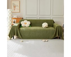 Grote Chenille Bank Plaid met Franjes in Matcha Groen - Zachte Sprij voor Bank en Bed