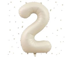 Grote Cijferballon Nummer 2 Beige Crème Wit Zandkleur 101 cm Aluminium Folieballon