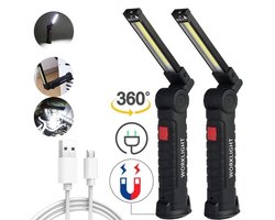 Grote COB LED-werklamp, dimbaar, USB-oplaadbare LED-zaklamp, inspectielamp met magnetische haak, powerbank, 18650-batterijzaklamp - 2 stuks