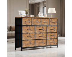 Grote Commode met 13 Laden – Industriële Ladekast 140 cm – Opbergkast Slaapkamer & Woonkamer – Stalen Frame & Houten Bovenblad – Vintage Design – Mobili Bella