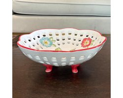 Grote decoratieve fruitschaal - 10 inch keramische fruitmand voor keukendecoratie met 4 poten Fruitschaal