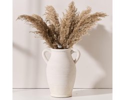 Grote Decoratieve Keramische Vaas met 2 Handvatten - 25 cm Farmhouse Stijl voor Bloemen en Tafeldecoratie