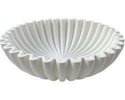 Grote Decoratieve Kom van Beton - Witte Salontafel Schaal met Golvend Randdetail