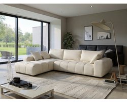 Grote Design Hoekbank met Chaise Longue, 3-Zits Comfortbank voor Woonkamer – Beige- Novihome