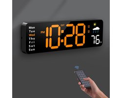 Grote digitale klok met afstandsbediening, speciaal ontworpen voor senioren, geschikt voor woonkamers, slaapkamers, klaslokalen en kantoren (oranje).