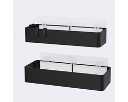 Grote douchebox, kleverige badkamer douchebox en kast, boorloze douchebox voor interieur douche, roestvrije douchebox 2 stuks in zwart