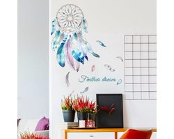 Grote Dromenvanger Wandsticker met Veren - Decoratieve Muursticker voor Woonkamer en Slaapkamer - Regenboog