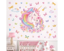 Grote Eenhoorn Muurstickers Regenboog Baby Eenhoorn Vlinder Sterren Peel en Stick Wall Art Decals voor Baby Meisjes Nursery Kids Slaapkamer