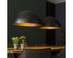 Grote eettafellamp Dome | 2 lichts | zwart / goud | metaal | Ø 60cm | 142 cm breed | in lengte verstelbaar tot 150 cm | dimbaar | hanglamp | modern / sfeervol design
