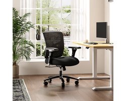 Grote en hoge bureaustoel 227 kg - Ergonomische bureaustoel van gaas, stevige computerstoel - breed kussen, verstelbare lendensteun, metalen onderstel, rubberen wielen, 4D-armleuningen