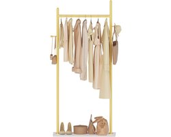 Grote Entree Kapstok met 2 Haken en Robuuste Stenen Plaat – Ideaal voor Organisatie in Huis – 65 x 30 x 175 cm – Goud