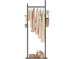 Grote Entree Kapstok met 2 Haken en Robuuste Stenen Plaat - Ruimtebesparende Kledingstandaard (50 x 30 x 175 cm) - Zwart