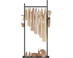 Grote Entree Kapstok met 2 Haken en Robuuste Stenen Plaat - Ruimtebesparende Kledingstandaard (50 x 30 x 175 cm) - Zwart