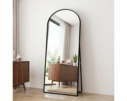 Grote, Gebogen Spiegel van 180x80 cm, Minimalistische Vrijstaande Spiegel, Grote Staande Spiegel, Gebogen en Hangend, Elliptisch, Zwart (Zwart, 180x80 cm)