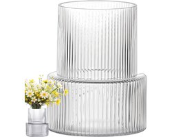 Grote Geribbelde Glazen Vaas - Moderne Bloemenvase voor Woonkamer Decoratie