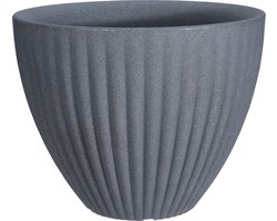 Grote geribbelde grijze plantenbak - 40 cm brede plantenpot voor binnen en buiten
