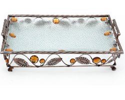 Grote Glazen Decoratie Schaal - Bronskleurig - Rechthoekig - 37.5x25.5x8cm