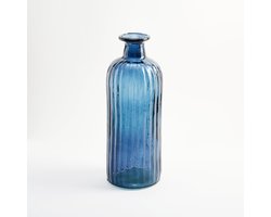 Grote glazen fles - Decoratieve vaas - Woonkamer decoratie - Gerecycled materiaal - 28 cm hoog - Marineblauw