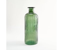 Grote Glazen Fles - Decoratieve Vaas - Woonkamer Decoratie - Handgemaakt Gerecycled Glas - 28 cm Hoog - Olijfgroen