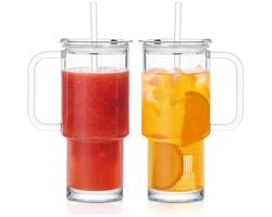Grote Glazen Mokken met Deksel en Rietje – Voor Warme en Koude Dranken – Set van 2 – 760 ml – Transparant Glas