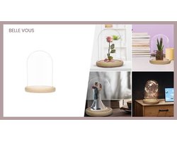 Grote Glazen Stolp Bel Fles met Natuurlijk Houten Basis – 20cm – Helder Decoratieve Tafeltop Display Case met Tray voor Fee Lichtjes, Kopstukken en Antiek