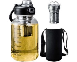 Grote glazen theefles met roestvrijstalen zeef - Hittebestendig borosilicaatglas