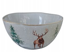 Grote Grijze Kom 600ml met Handgeschilderde Hert - Steengoed