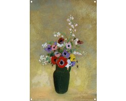 Grote Groene Vaas met Gemengde Bloemen - Odilon Redon tuinposter - Bloemen poster - Tuinposter Stilleven - Muurdecoratie tuin - Tuin accessoires - Poster tuinposter 100x150 cm