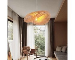 Grote Handgeweven Bamboe & Rotan Hanglamp Ovaal - Natuurlijke Plafondverlichting voor Woonkamer en Slaapkamer (Ø100cm)