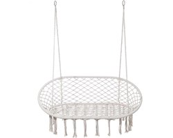 Grote Hangende Schommelstoel 2-zits Crèmekleurig Staal Polykatoen H150xB130xD70cm