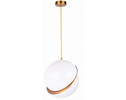 Grote hanglamp ASTRO bol, modern, wit acryl, messing