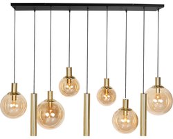 Grote hanglamp Bollique | 9 lichts | amber / goud / zwart | glas / metaal | in hoogte verstelbaar tot 160 cm | 140 x 25 cm | dimbaar | GU10 | modern design