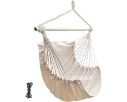 Grote Hangmat Schommelstoel - 110 x 150 cm, Belastbaar tot 150 kg, Katoen met Metalen Spreidstang